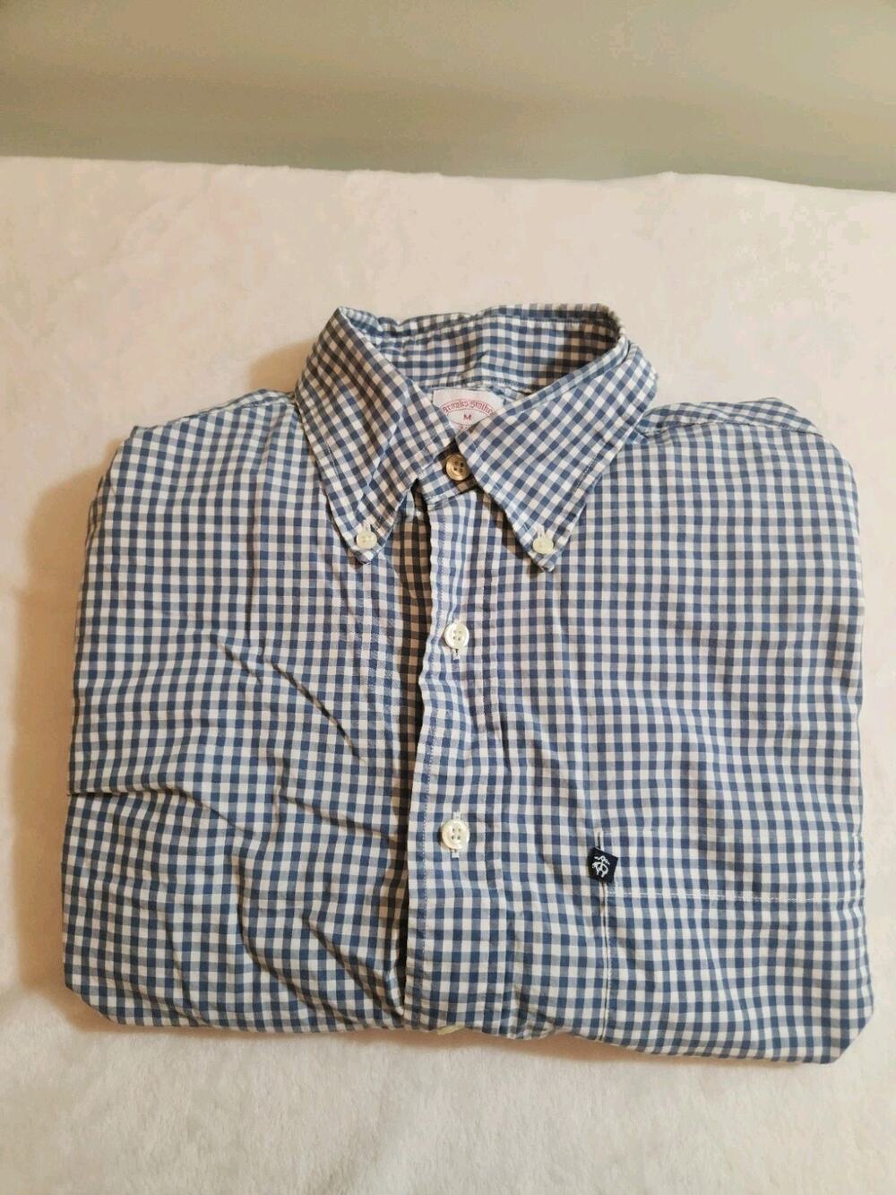 Brooks Brothers 100% Cotton Shirt Mens Medium Blue Gingham Check Long Sleeve